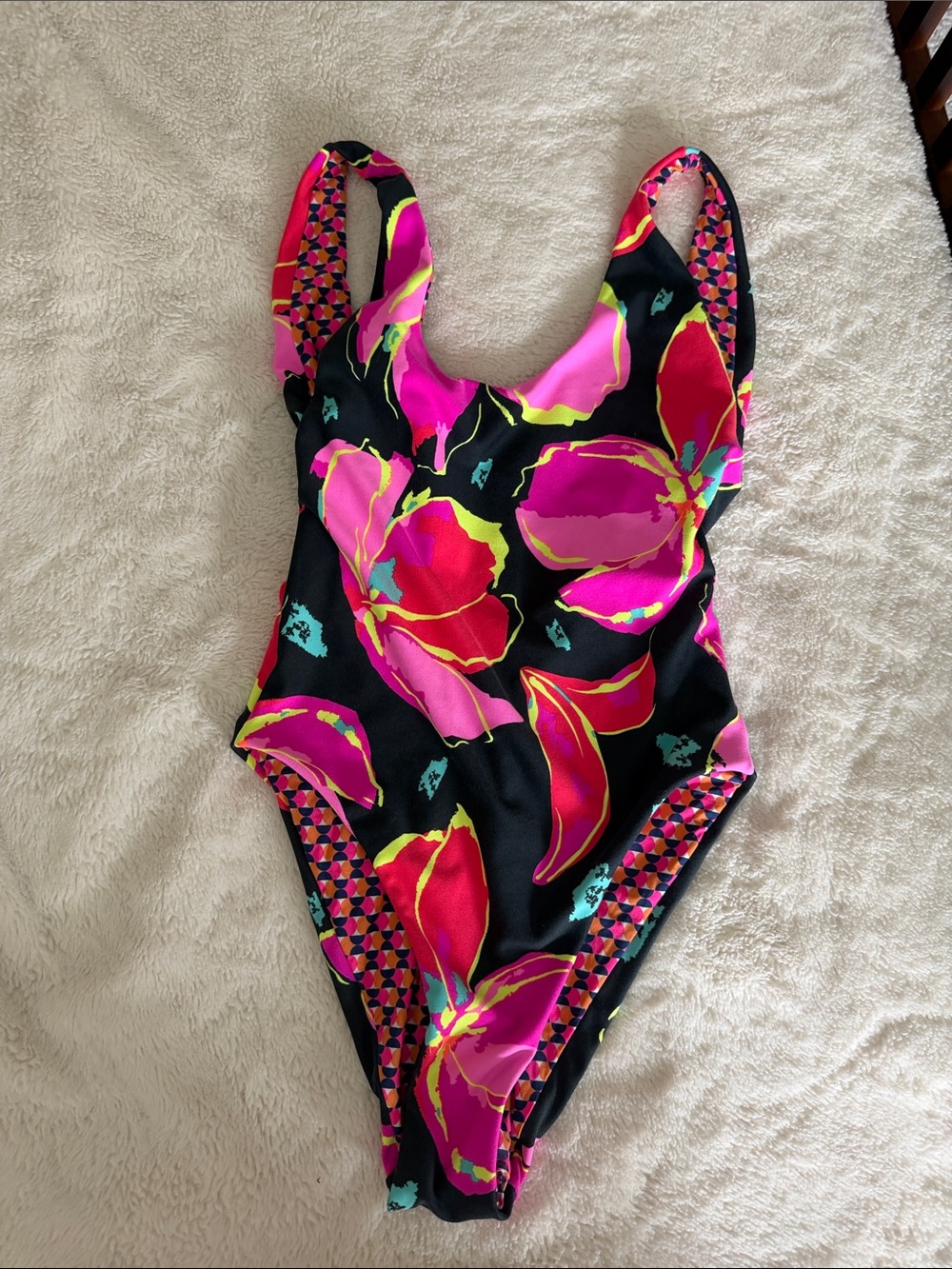 Maaji Black One-Piece Swimsuit with Hot Pink & Red Floral Print